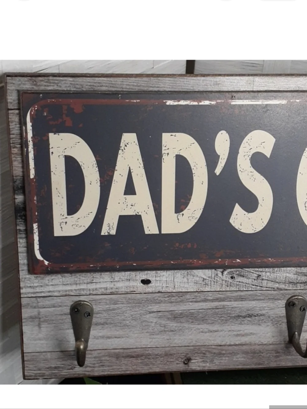👉*DAD'S GARAGE* RUSTIC SIGN W/ HOOKS ~INDUSTRIAL CHIC ~MAN CAVE